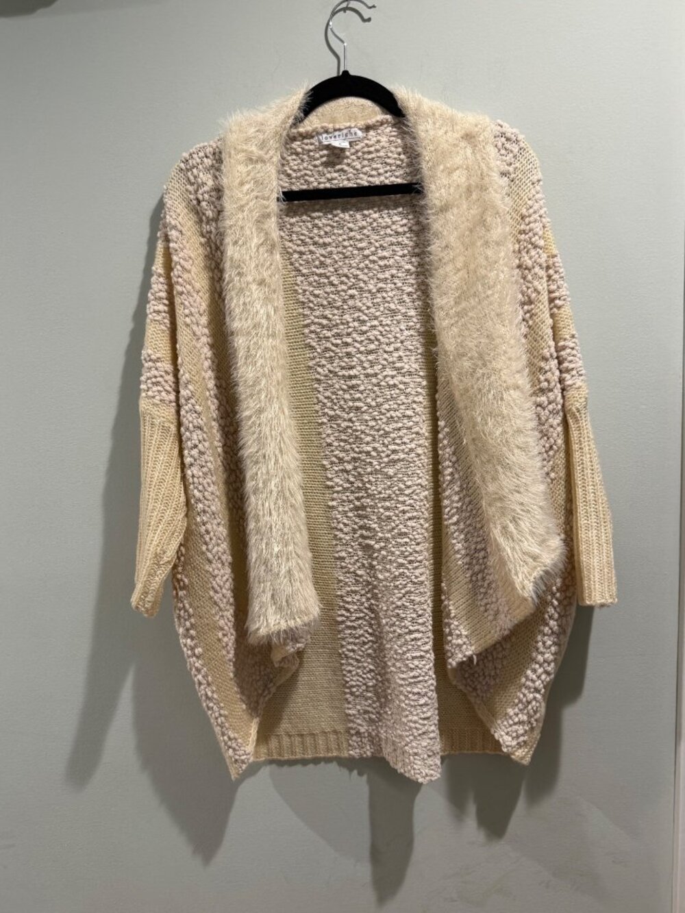 Love Riche Faux Fur Trim Popcorn Knit Cocoon Cardigan - Small